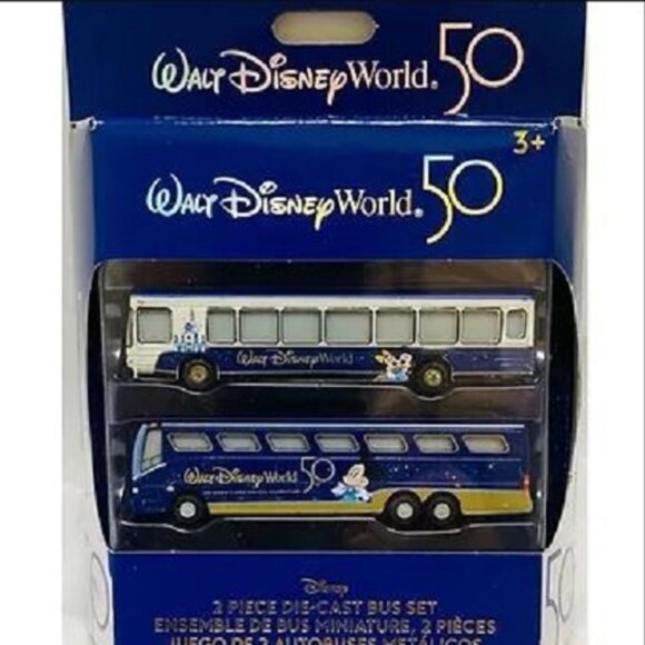 Disney Parks Bus Die Cast Mickey & Minnie 50th Anniversary Vehicle Set 2 Pack - Picture 1 of 1